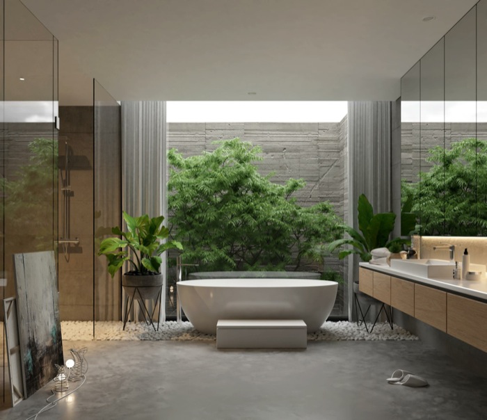 Bathroom interior and architectural glass