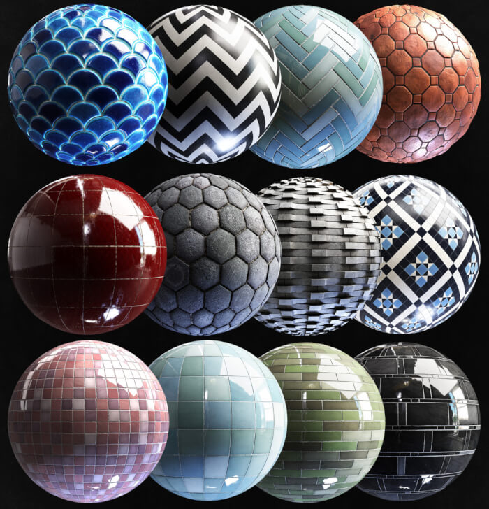 12 PBR textures interiors (Tiles) • Blender Architect